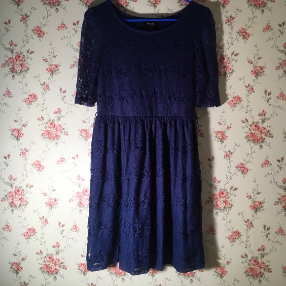 Blue lace dress short sleeve navy indigo Medium M - Picture 1 of 5
